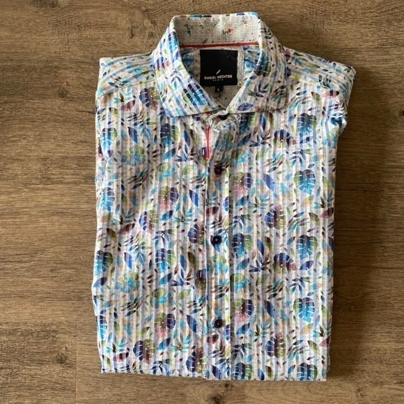 Daniel Hechter Paris Short Sleeve Palm Leaves Multi-color Casual Shirt, L - Picture 9 of 11